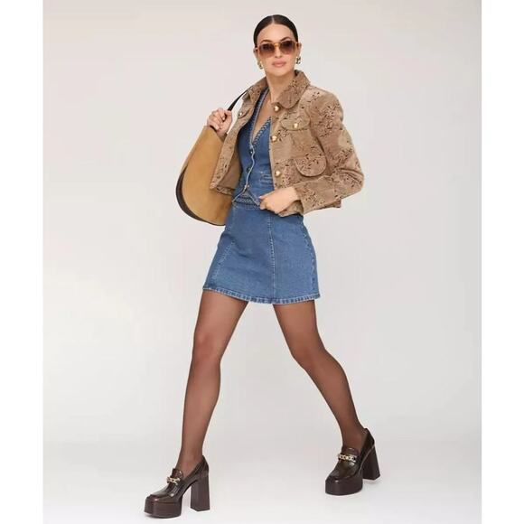 Avec Les Filles Women Tan Floral Corduroy Boho Casual Cropped Jacket Size XL - Picture 4 of 6